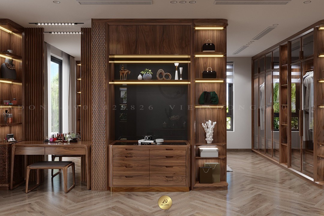 Bàn trang điểm gỗ óc chó BTD-08